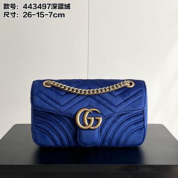 Gucci Velvet Matelasse Small GG marmont bag Cobalt blue 26x15x7cm