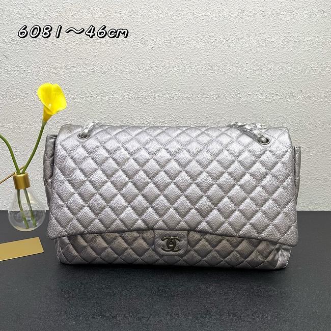 Chanel Metallic Calfskin Quilted XXL Travel Flap Bag Silver 46x14x26 - 1