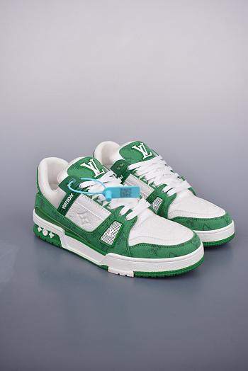 Louis Vuitton LV Trainer Green Monogram Denim White