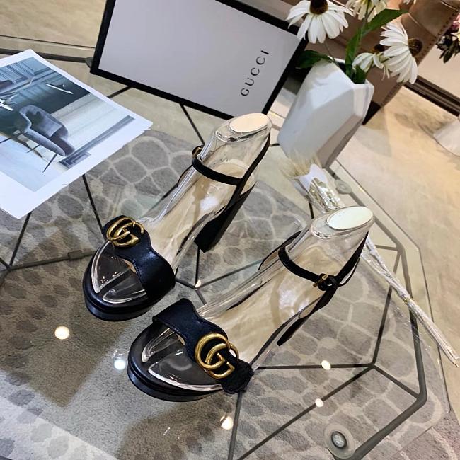 Gucci Marmont leather sandals, black leather 10cm heel. - 1