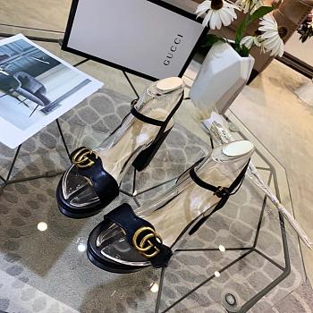 Gucci Marmont leather sandals, black leather 10cm heel.