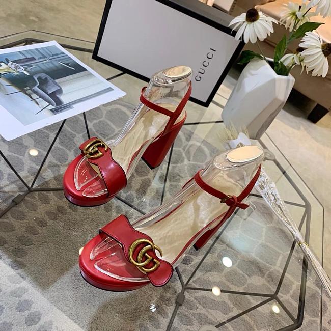 Gucci Marmont leather sandals red leather  10cm heel. - 1