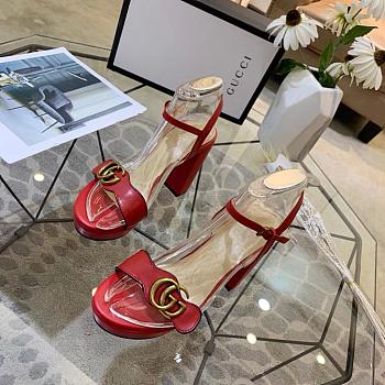 Gucci Marmont leather sandals red leather  10cm heel.