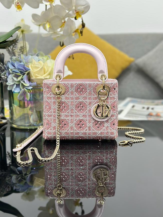 Christian Dior Metallic Calfskin Satin Celestial Bead Embroidery Cannage Mini Lady Dior Rose Des Vents17x15x7 - 1