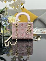 Christian Dior Metallic Calfskin Satin Celestial Bead Embroidery Cannage Mini Lady Dior Rose Des Vents17x15x7 - 1