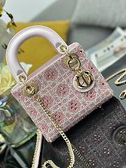 Christian Dior Metallic Calfskin Satin Celestial Bead Embroidery Cannage Mini Lady Dior Rose Des Vents17x15x7 - 2