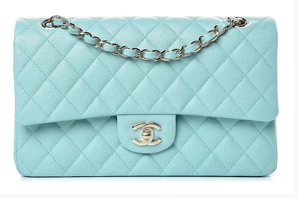 Chanel Caviar Quilted Medium Double Flap Light Blue 25cm - 1