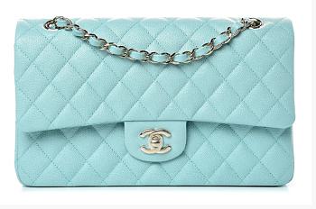 Chanel Caviar Quilted Medium Double Flap Light Blue 25cm