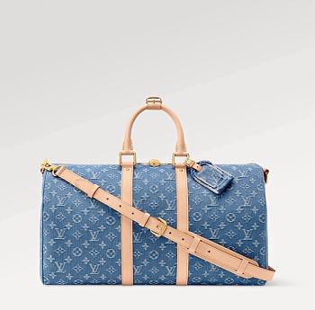 Louis Vuitton Keepall Bandouliere 45 Sky Blue Denim  002 45x27x20cm