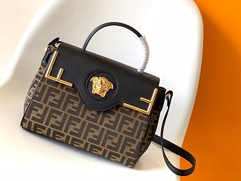 Versace x Fendi Fendace La Medusa Top Handle Bag Zucca Canvas and Leather Medium Crossbody Bag 25x9.5x18cm