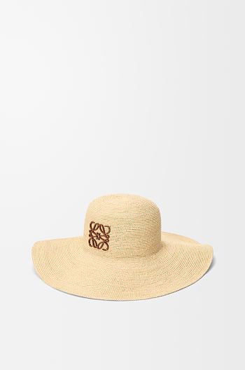 Sun hat in raffia and calfskin